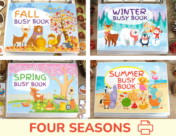 Four Seasons Bundle: Fall, Winter, Spring & Summer Busy Book. Preschool Printable Learning Materi... | Etsy (US)