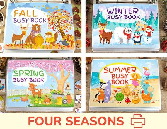 Four Seasons Bundle: Fall, Winter, Spring & Summer Busy Book. Preschool Printable Learning Materi... | Etsy (US)