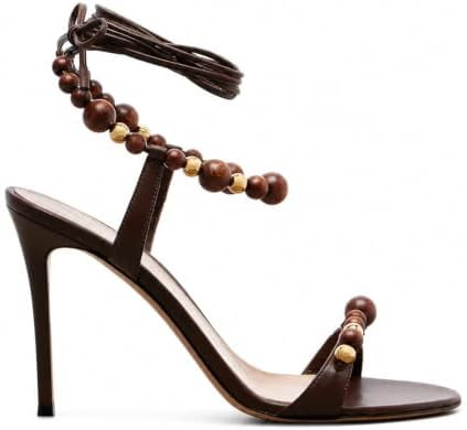 Strappy Stiletto Heeled Sandals for Women Beaded Almond Open Toe Heels Lace up Ankle Strap Summer... | Amazon (US)