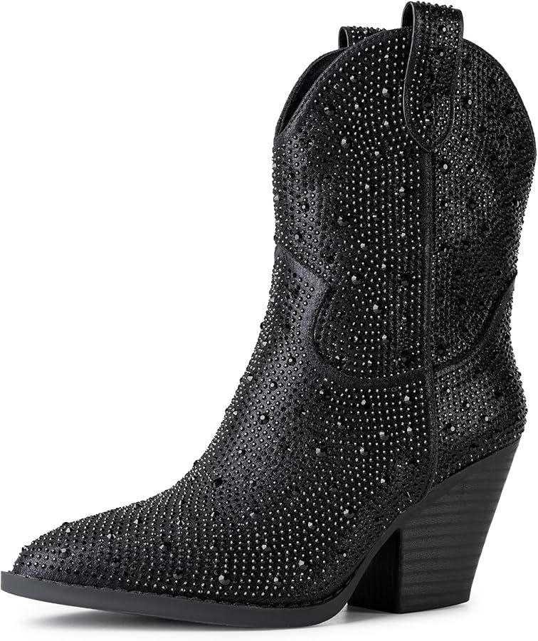 Trary Women's Western Cowgirl Cowboy Boots,Pointe Toe Chunky Low Heel Pull-on Ankle Boots Fashion... | Amazon (US)