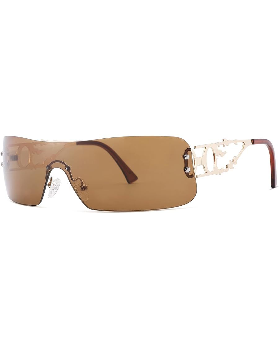 NULOOQ Y2K Sunglasses for Women Men Trendy Rimless Rectangle Wrap Around Sunglasses Gradient Lens... | Amazon (US)