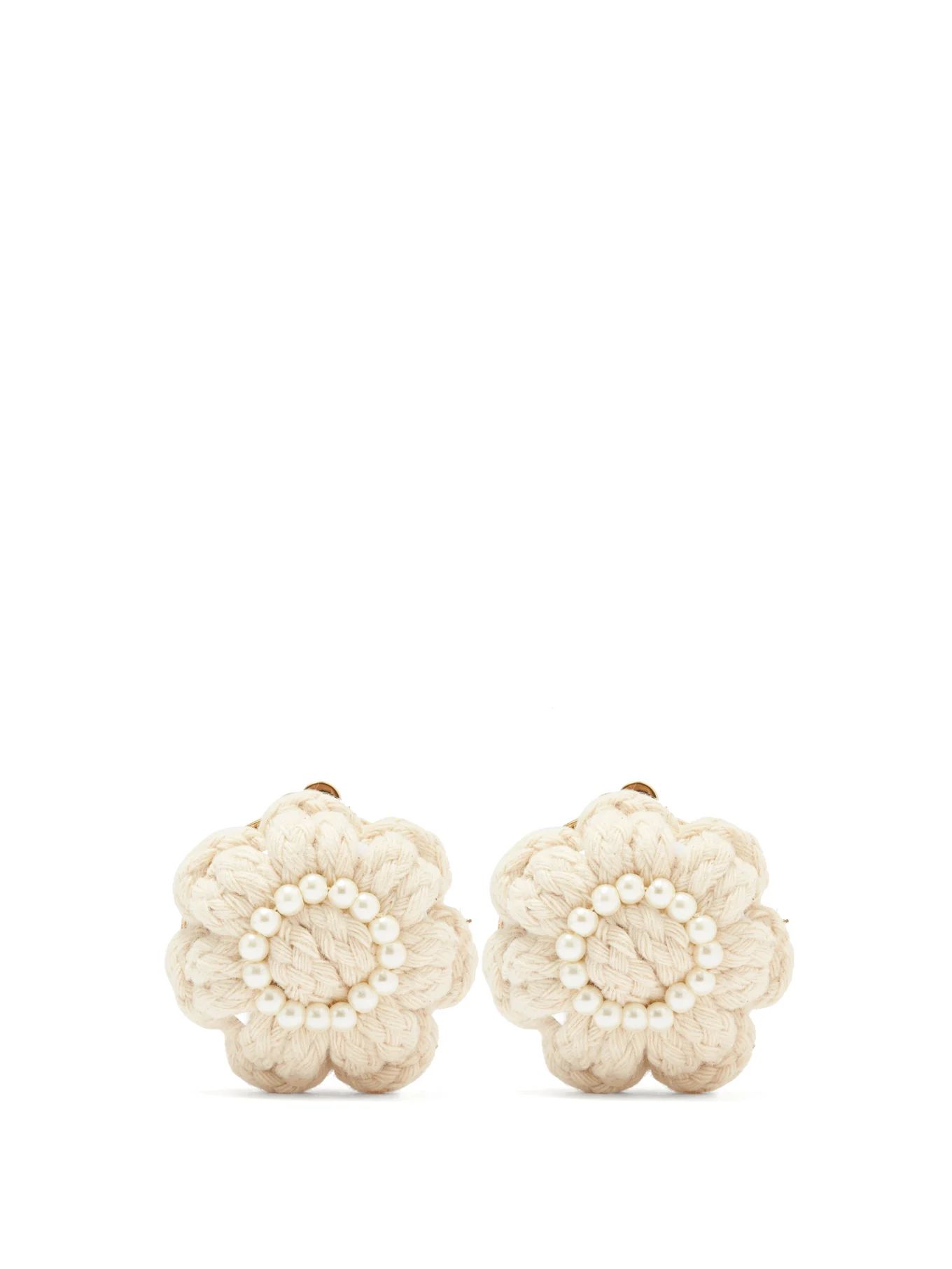 Nancy knitted faux-pearl floral clip earrings | Shrimps | Matches (US)
