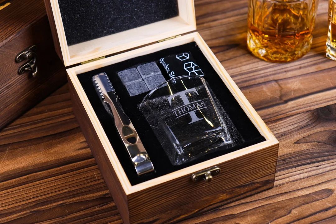 Personalized Whiskey Glass Set With Wooden Box Groomsmen - Etsy | Etsy (US)