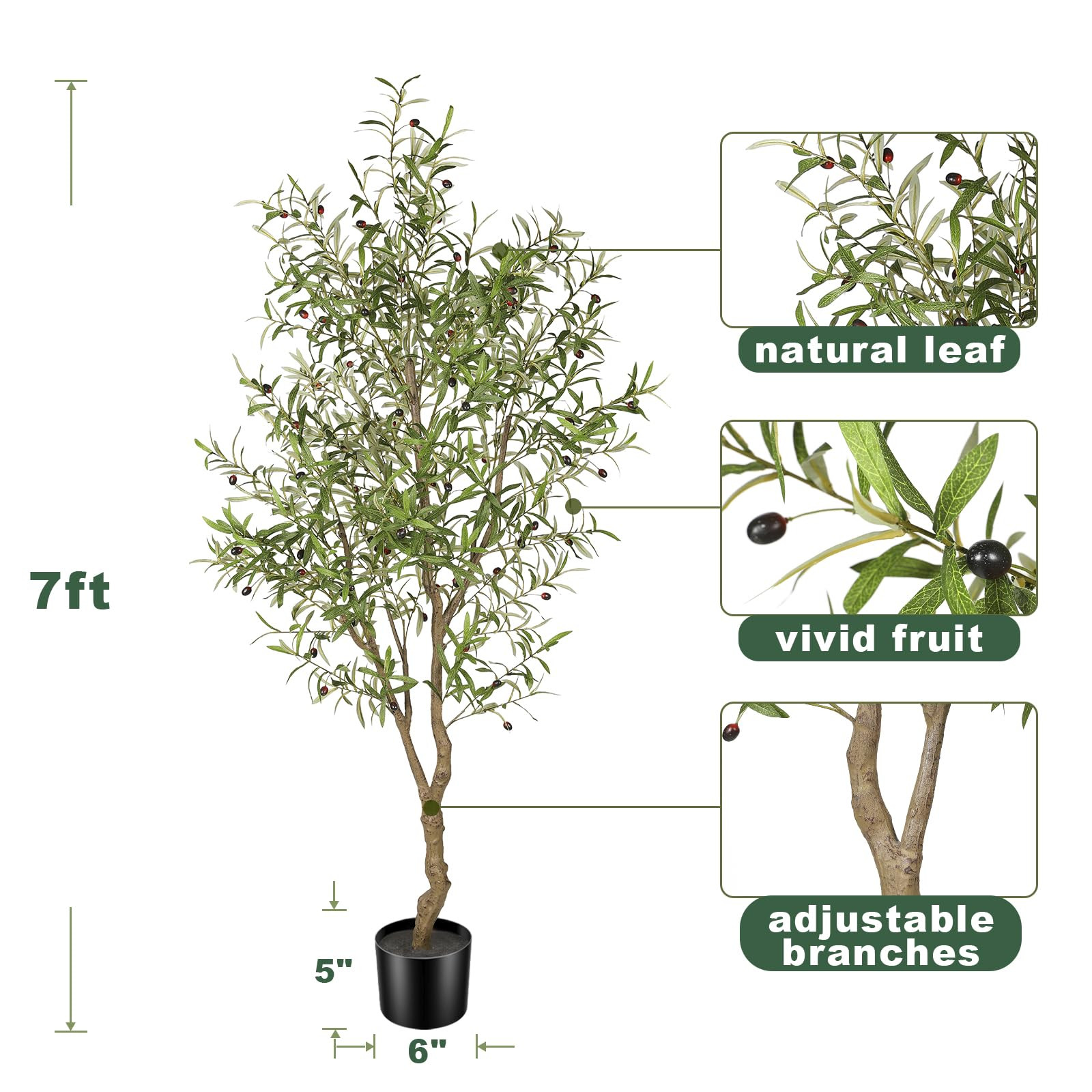 FEELEAD 7ft Faux Olive Tree - Fake Potted Olive Silk Tree with Planter Natural Olive Branches and... | Amazon (US)