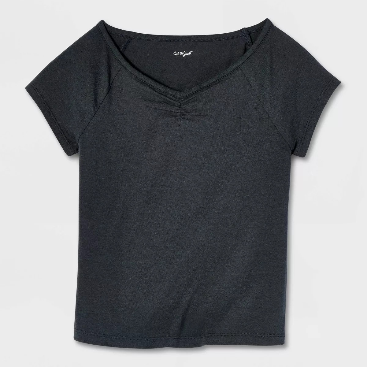 Girls' Short Sleeve Fitted V-Neck T-Shirt - Cat & Jack\u2122 Charcoal Gray S | Target