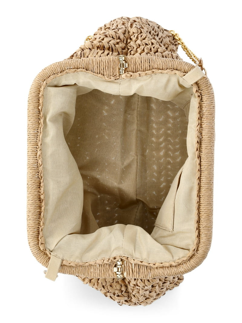 Time and Tru Women's Embellished Straw Frame Clutch Handbag, Natural | Walmart (US)