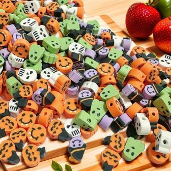 100pcs Polymer Clay Skeleton Pumpkin & Ghost Shaped Handmade DIY Xmas, Halloween Or Easter Jewelr... | SHEIN
