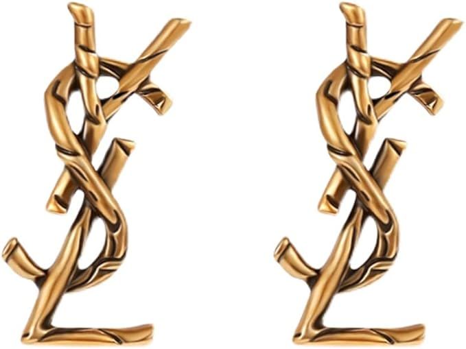 YSL Earrings Y Letter Earrrings S Letter L Earrings Lightweight Gold Rhinestone Stud Earrings YSL... | Amazon (US)