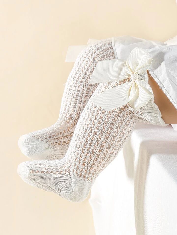 1pair Baby Bow Decor Over The Knee Socks | SHEIN
