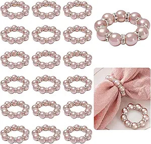 JarThenaAMCS 20Pcs Rose Gold Pearl Napkin Rings Stretched Imitation Pearl Beaded Napkin Holder Rh... | Amazon (US)