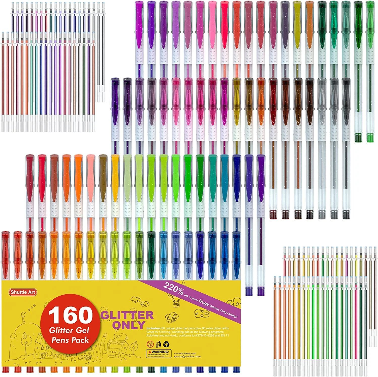 160 Pack Glitter Gel Pens Set, Shuttle Art 220% Ink Glitter Gel Pen 80 Colored Gel Pens Plus 80 R... | Walmart (US)