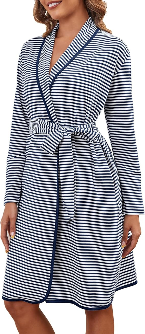 Cotton Robes for Women Striped Long Sleeve Kimono Bath Robe Lightweight House Coat Bathrobe Loung... | Amazon (US)