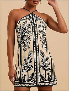 MakeMeChic Women's Halter Dresses Summer Beach Backless Tropical Vacation Caribbean Outfits Boho ... | Amazon (US)