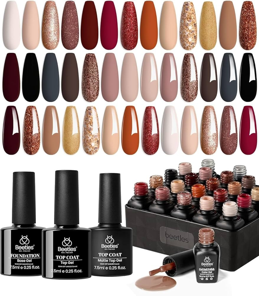 Beetles Gel Nail Polish Kit, 23Pcs Fall Nude Pink Brown Burgundy Red Gel Polish Set with Base Top... | Amazon (US)