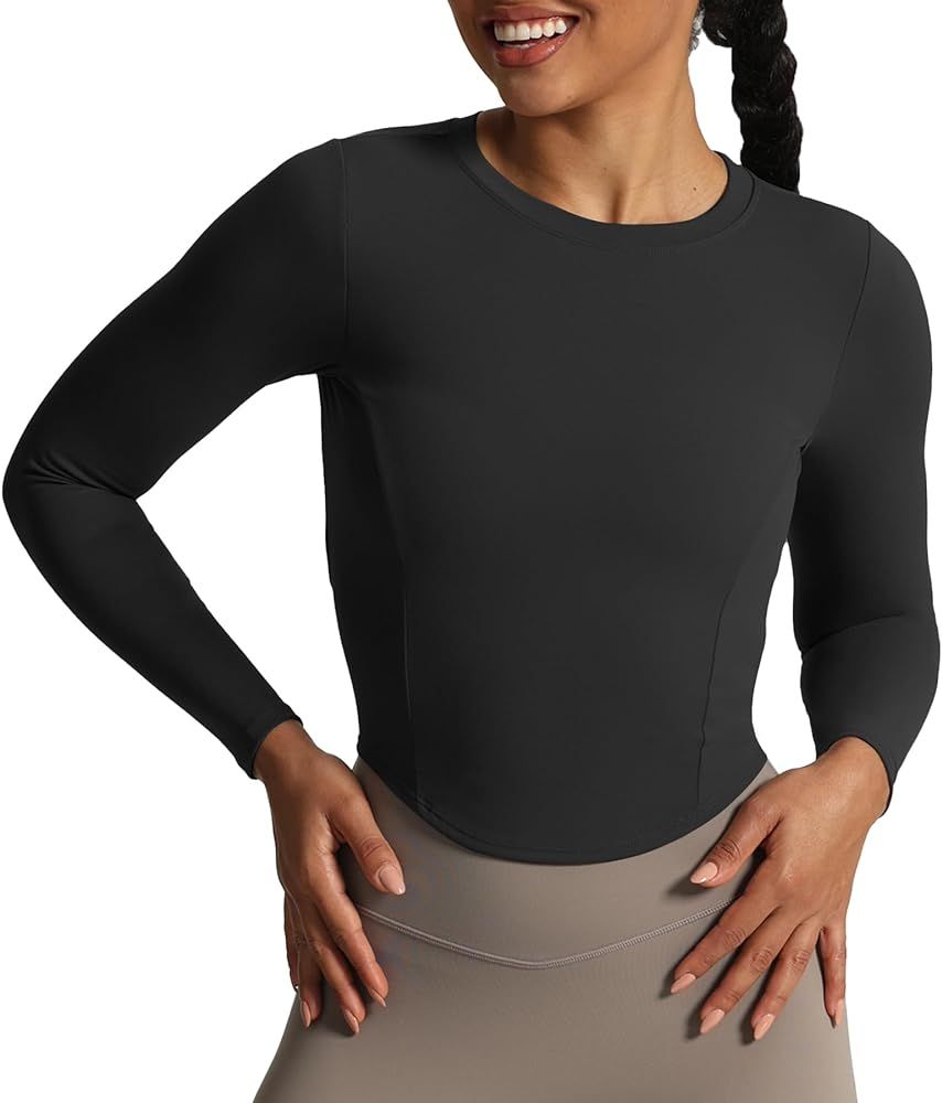 Aoxjox Long Sleeve T-Shirt for Women GEO Seamlines Padded Curve Longline Workout Crop Top | Amazon (US)