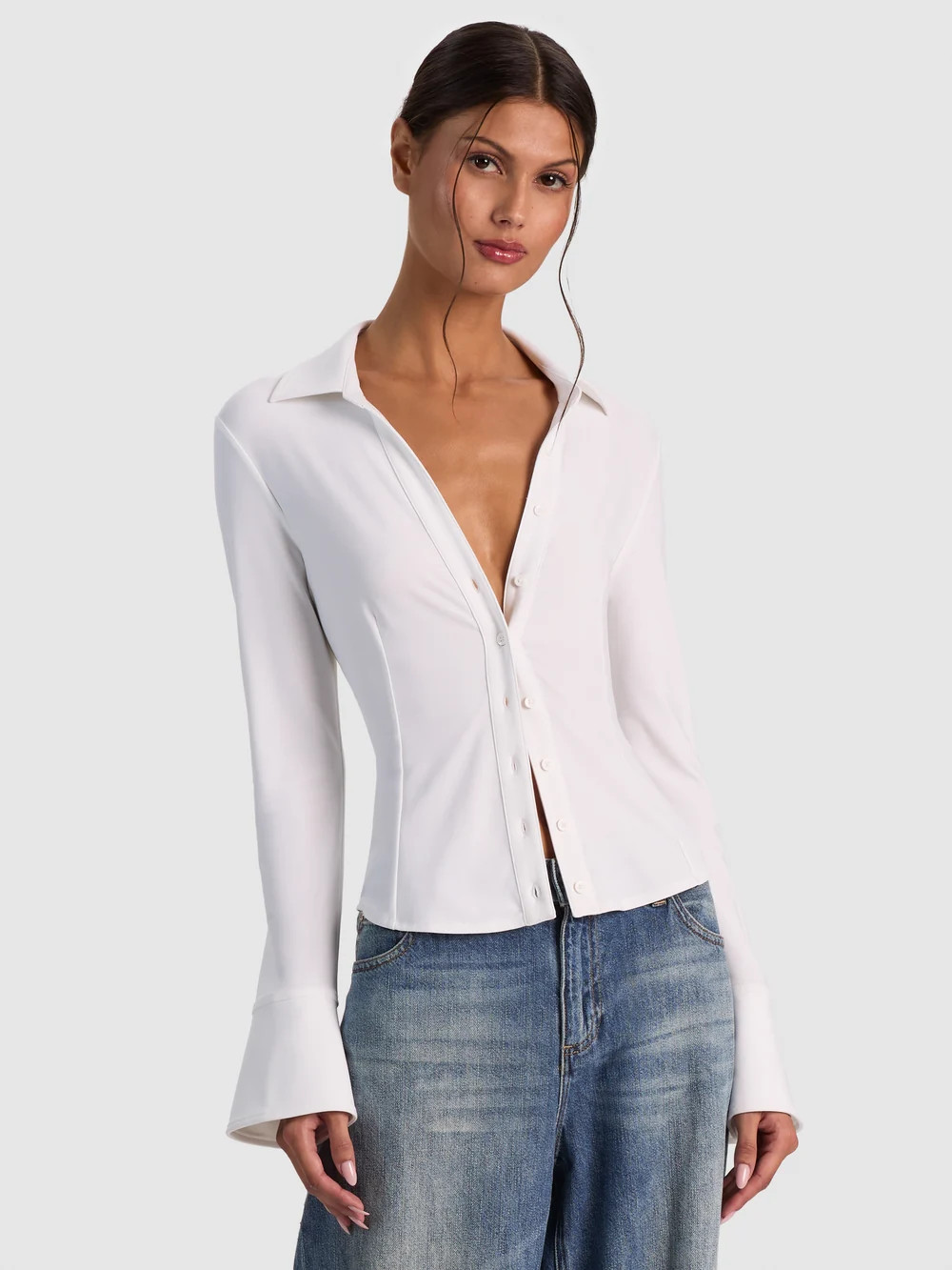 FREYA BUTTON DOWN TOP - OFF WHITE | Alice + Olivia
