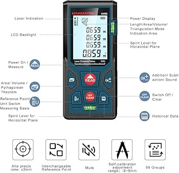 165ft/50m Laser Measure Ft/in/M Switching LM50 Laser Measurement Tool Devices with 2 Bubble Level... | Amazon (US)