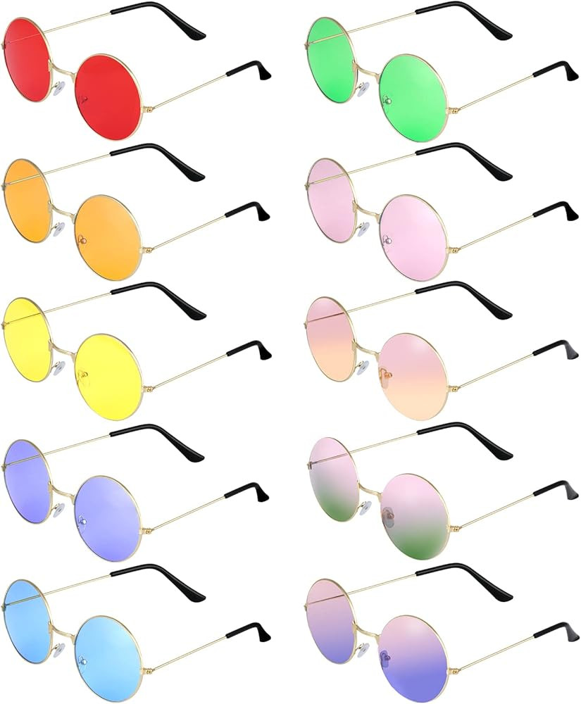 ONESING 8-20 Pairs Round Hippie Sunglasses Circle Sunglasses for Women Glasses Multicoloured Hipp... | Amazon (US)