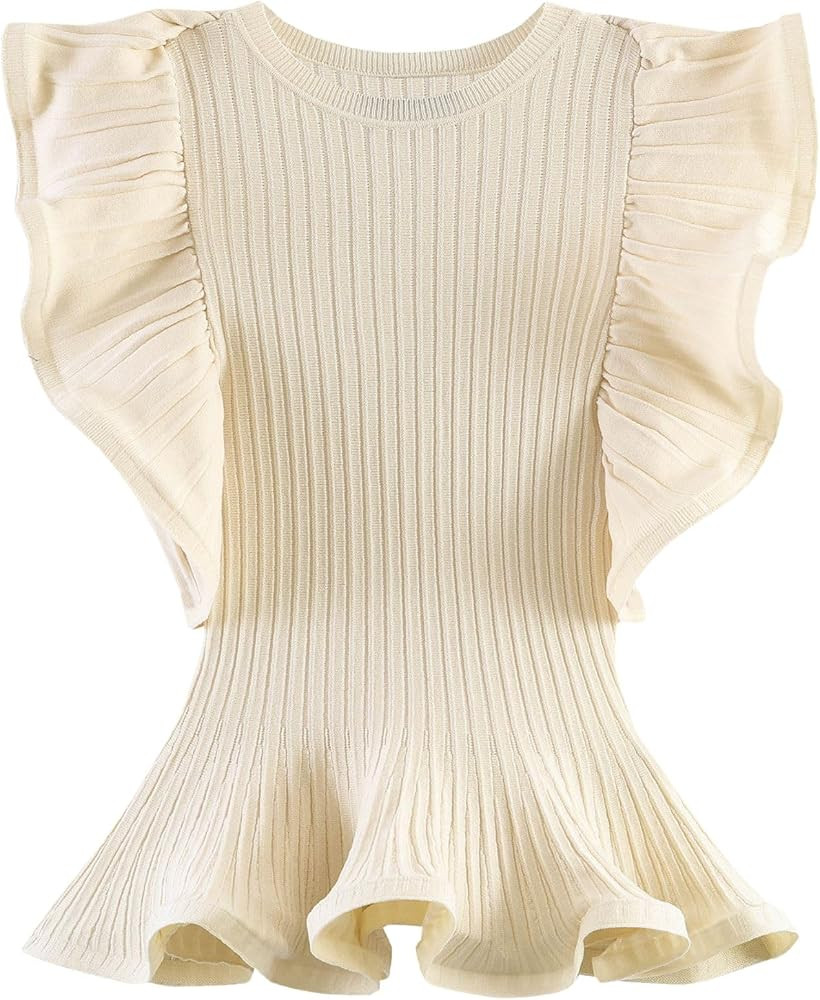 Chevara Women\u2019s Wavy Trim Knit Top Sleeveless Round Neck Sweater | Amazon (US)