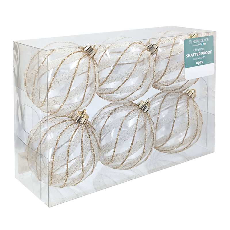6-Count Gold & Clear Striped Ornaments, 3.1" | At Home