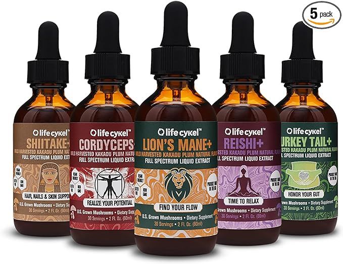 Life Cykel Mushroom Extract Biohacker Set - Lion's Mane, Cordyceps, Reishi, Turkey Tail, Shiitake... | Amazon (US)