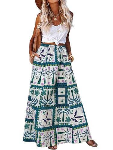 EXLURA Womens Summer Elastic Waist Floral Print Maxi Long Skirt Midi Flowy Skirt Spring Boho Beac... | Amazon (US)