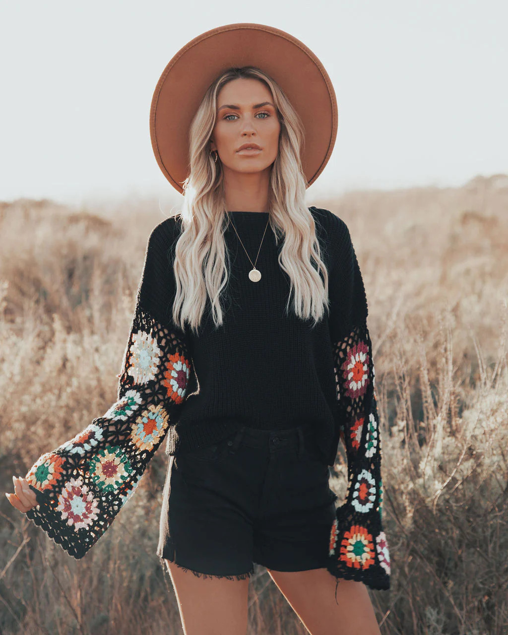 Wallflower Cotton Blend Crochet Sleeve Sweater | VICI