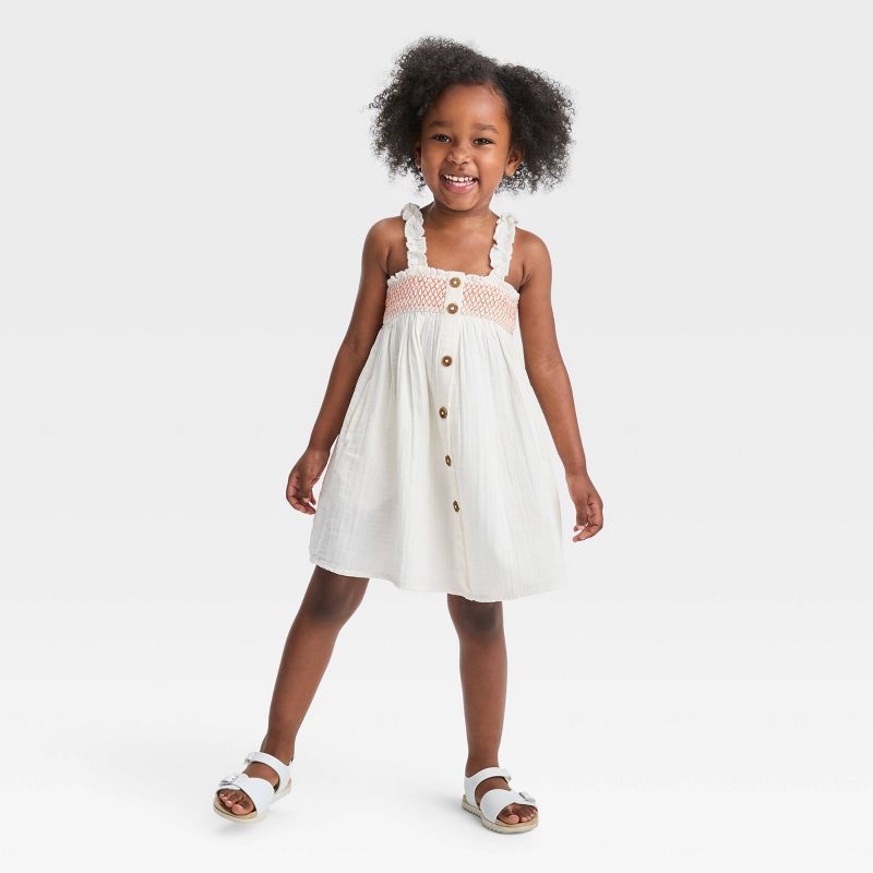 Toddler Girls' Canvas Smocked Dress - Cat & Jack™ Cream | Target