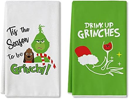 Artoid Mode Tis The Season to Be Grinchy Drink Up Grinches Kitchen Towels and Dish Towels, 18 x 2... | Amazon (US)