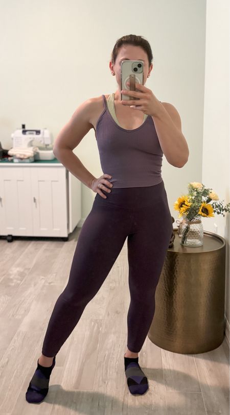 My leggings come in different lengths - wearing 23” ones, I’m 4’10” | leggings are sold as a two pack and my crop top is sold as a three pack 

#LTKFindsUnder50 #LTKActive #LTKFitness
