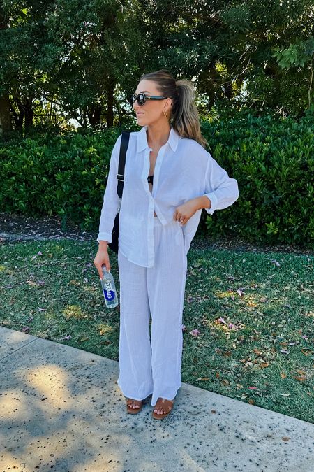 Vacation outfit for the pool! Love this swimsuit coverup pants, I got my true size and the long length. This oversized button down is a spring/summer essential! I sized up to a medium but it’s already an oversized fit 

Vacation outfit 
Pool outfit 
Swim coverup 

#LTKswim #LTKtravel #LTKstyletip