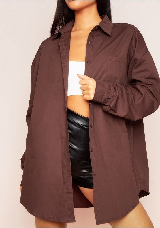 Clara Chocolate Oversized Shirt | Missy Empire (UK)