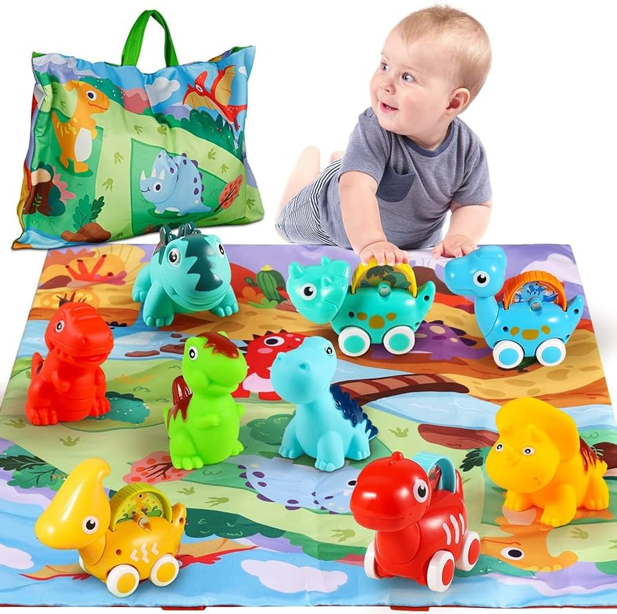 ALASOU 9 PCS Dinosaur Fantastic Creatures Toys with Playmat/Storage Bag|Baby Car Toys for 1 Year ... | Amazon (US)