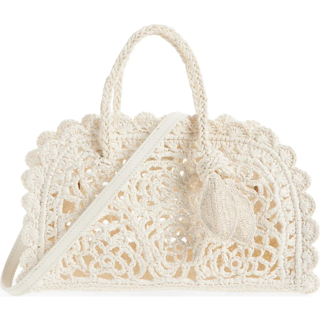 Jacquemus The Small Turismo Crochet Raffia Effect Bowling Bag in White 100 at Nordstrom | Nordstrom