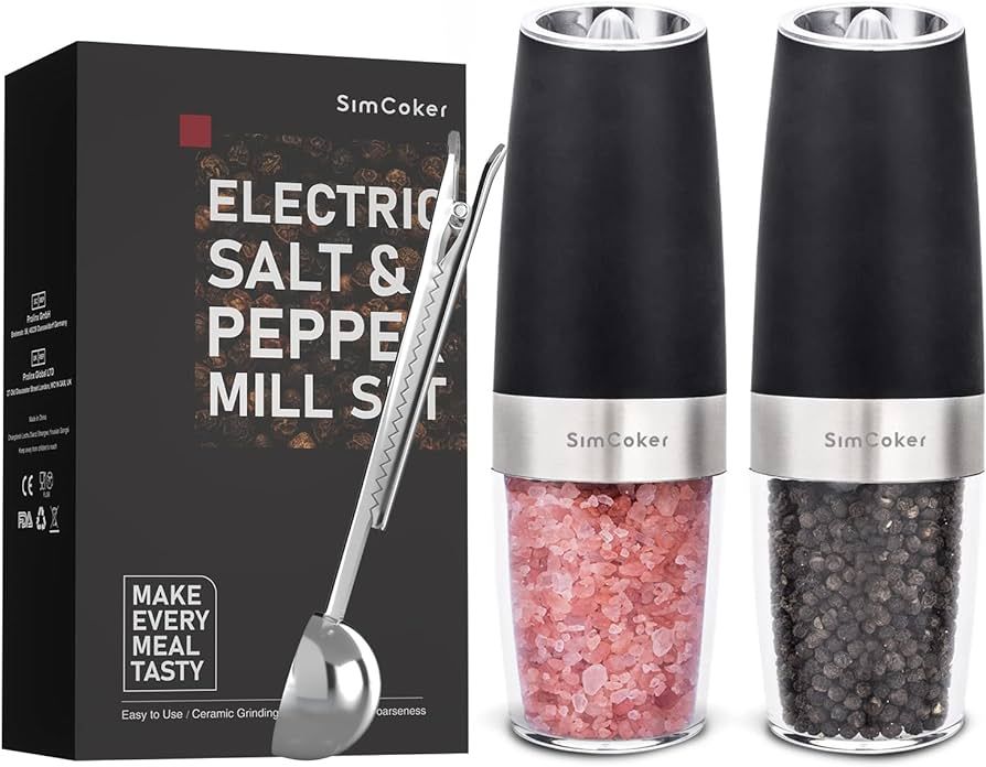 SimCoker Gravity Salt and Pepper Grinder Set, Electric Shakers Mill Automatic Grinders Battery Op... | Amazon (US)