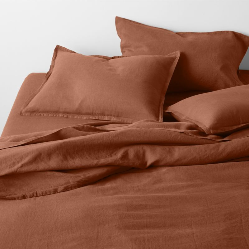 New Natural EUROPEAN FLAX -Certified Linen Spice Orange Full/Queen Duvet Cover + Reviews | Crate ... | Crate & Barrel