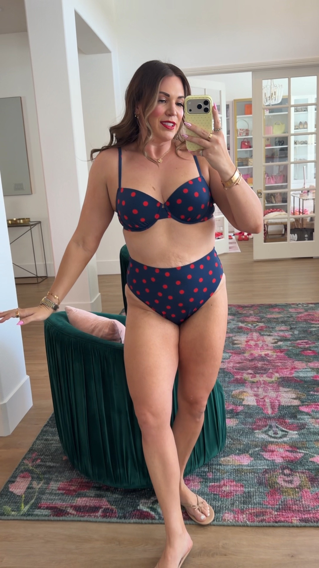 curvy midsize navy with red polka dots bikini! wearing size 38C in top and size large in bottoms (could have taken the medium)

#LTKSeasonal #LTKMidsize #LTKSwim