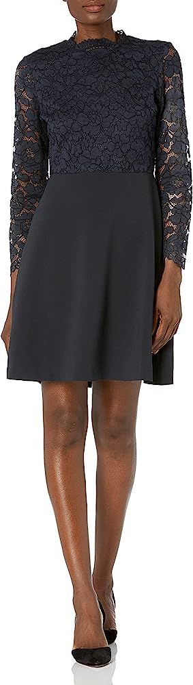 Lark & Ro Women's Long Sleeve Mixed Lace Dress | Amazon (US)