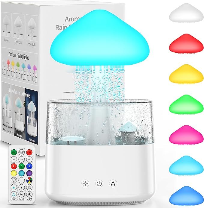 Rain Cloud Humidifiers 450ML Water Drip Mushroom Humidifiers with Remote Control 7 Colors Mood Li... | Amazon (US)