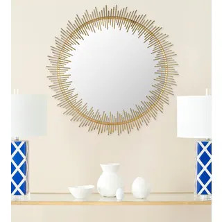 SAFAVIEH Sunray Circle Antique Gold 31-inch Round Decorative Mirror - 31" x 1" x 31" | Bed Bath & Beyond