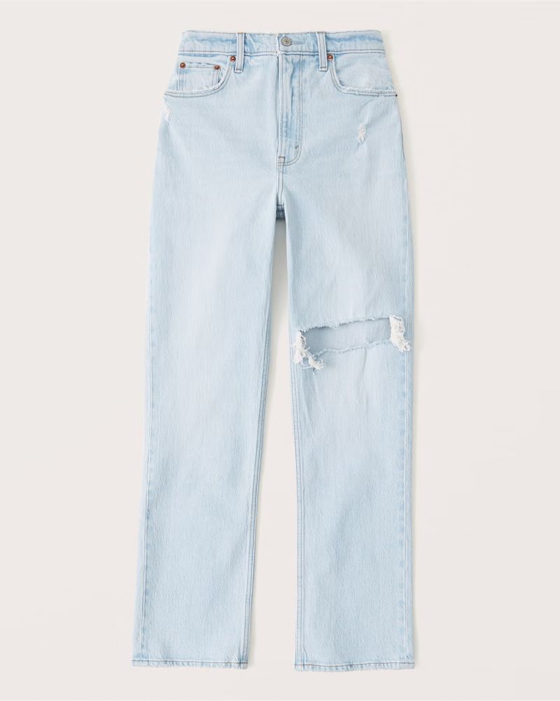 Abercrombie & Fitch Women's Ultra High Rise 90s Straight Jean in Ripped Light Wash - Size 34S | Abercrombie & Fitch (US)