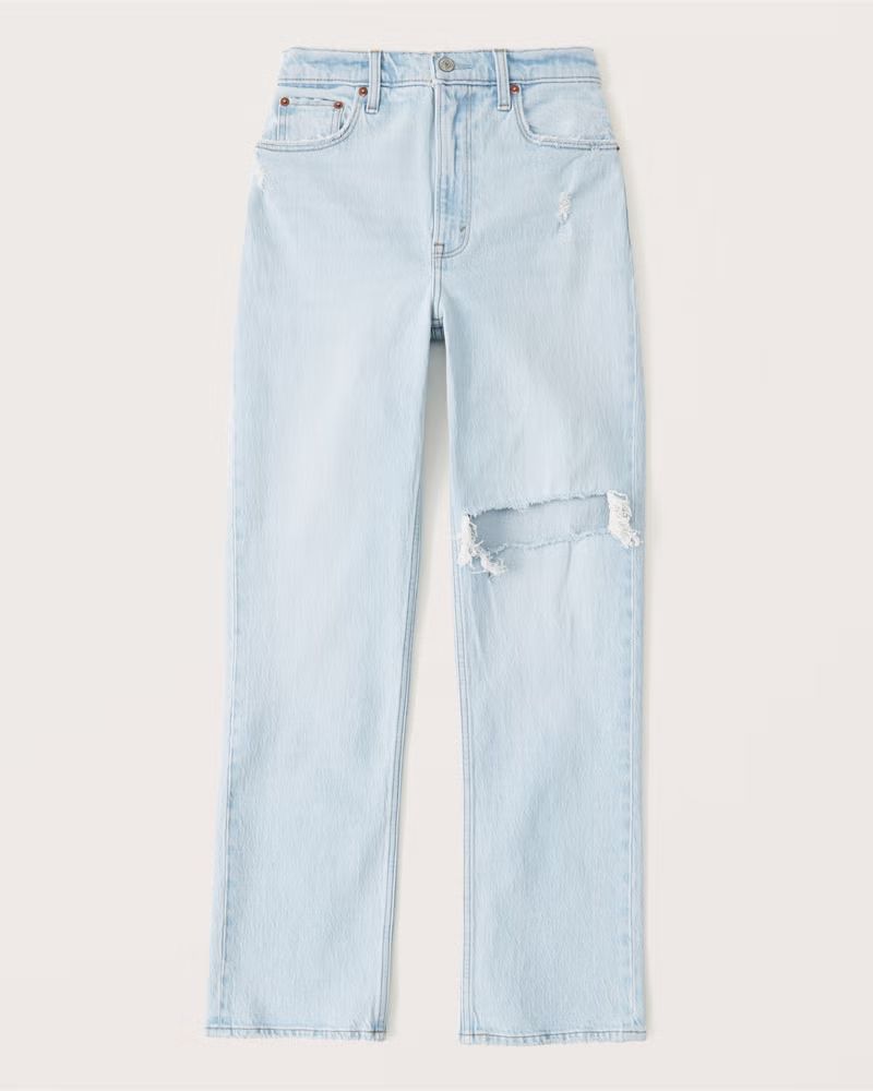 Abercrombie & Fitch Women's 90s Ultra High Rise Straight Jeans in Ripped Light Wash - Size 31 | Abercrombie & Fitch (US)