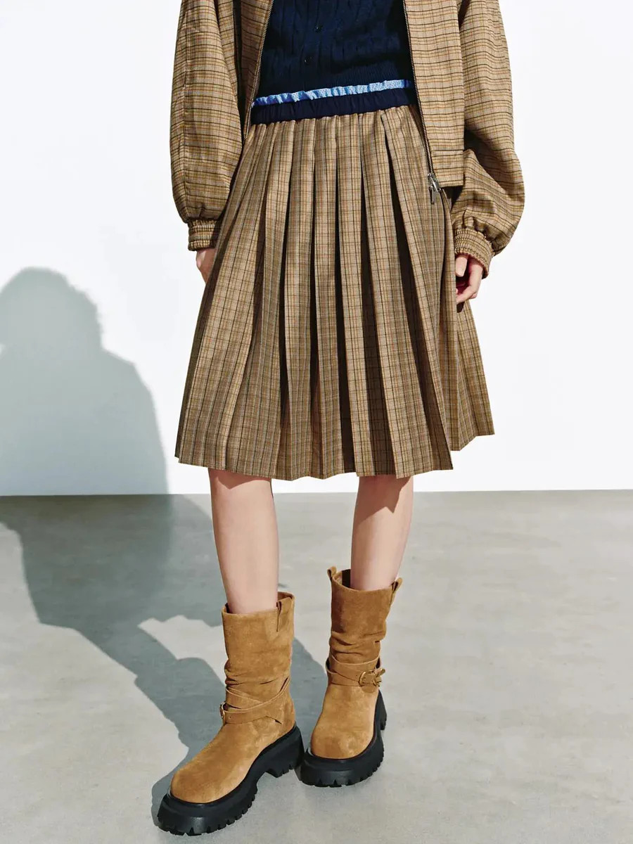 Layered Check Midi With Contrast Fabric Skirt | Urban Revivo