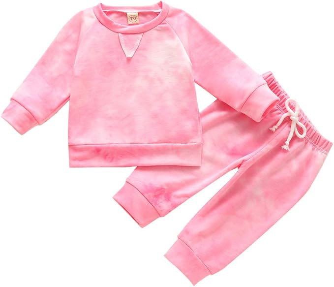 Toddler Baby Girl Tie Dye Tracksuit Outfit 2Pcs Clothes Set Crewneck T-Shirt Top and Pants Sweats... | Amazon (US)