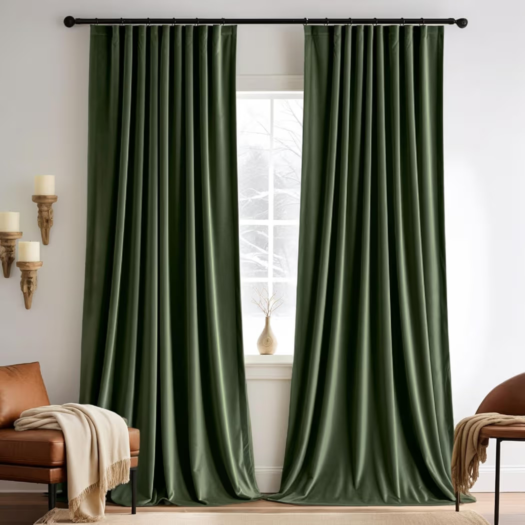 MIULEE Olive Green Velvet Curtains 84 inches 2 Panels - Pinch Pleated Luxury Room Darkening Windo... | Amazon (US)