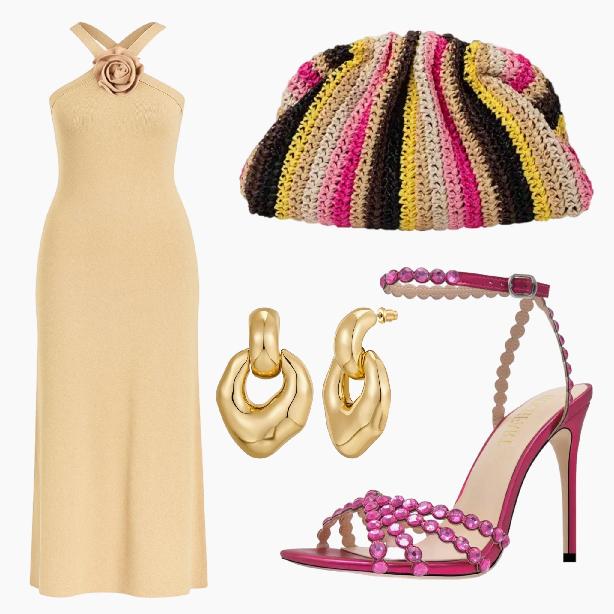 Neutral but never boring 🤎✨ This tan midi dress is elevated with metallic pink heels and a multi-tonal clutch that picks up golden hour hues — pinks, browns & yellow woven into the perfect pop. Gold earrings seal the deal for this effortlessly luxe look.

#SummerGuestStyle #NeutralChic #WeddingGuestOutfit #MidiDressMoment #GoldenHourGlow #MetallicHeels #WovenBagTrend #ElevatedEssentials #ResortEveningLook #LTKSeasonalStyle #StyledByMar #LTKUnderTheSun #EffortlessGlam #TanDressEdit

#LTKSummerEdit #LTKFindsUnder100 #LTKItBag