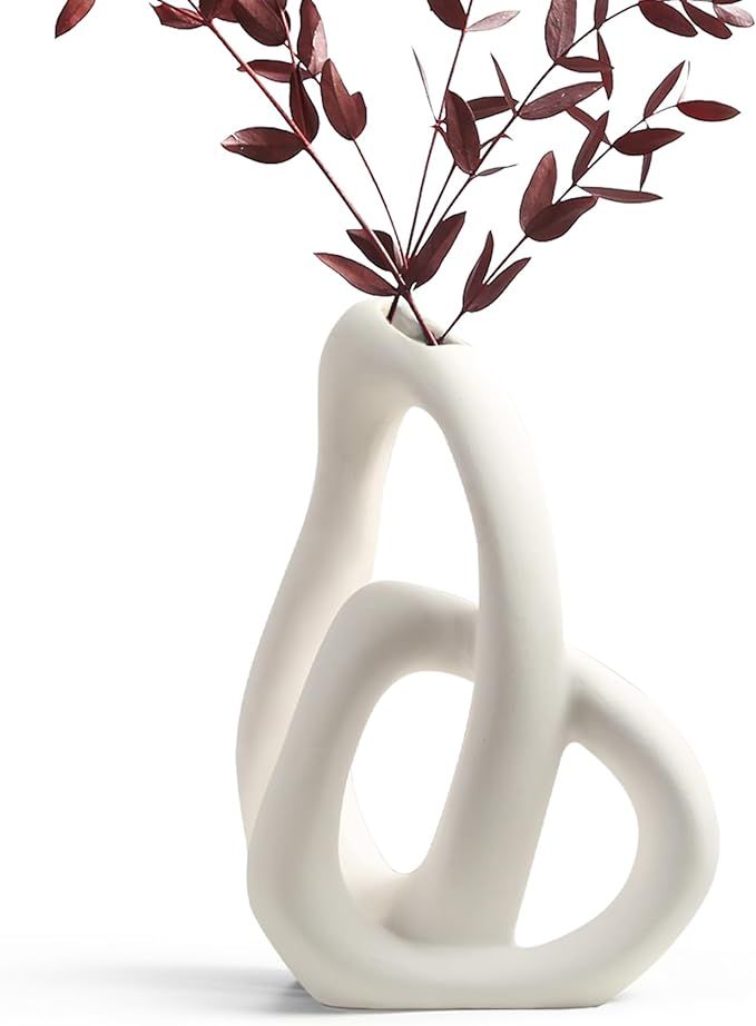 Modern White Ceramic Flower Vases for Home Decor, Boho Kont Decorative Vase for Bouquet Pampas Gr... | Amazon (US)