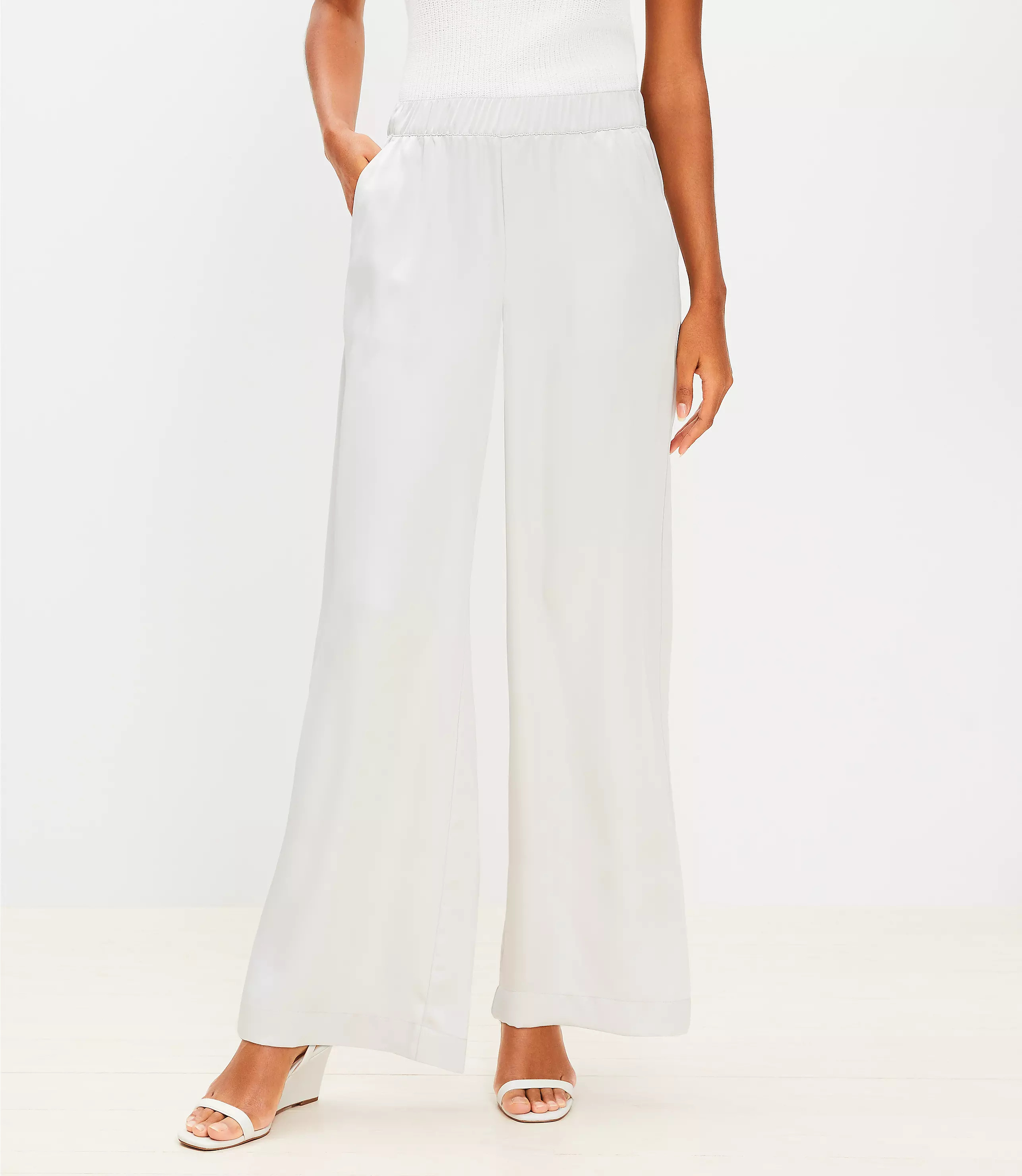 Fluid Pull On Wide Leg Pants in Satin | LOFT