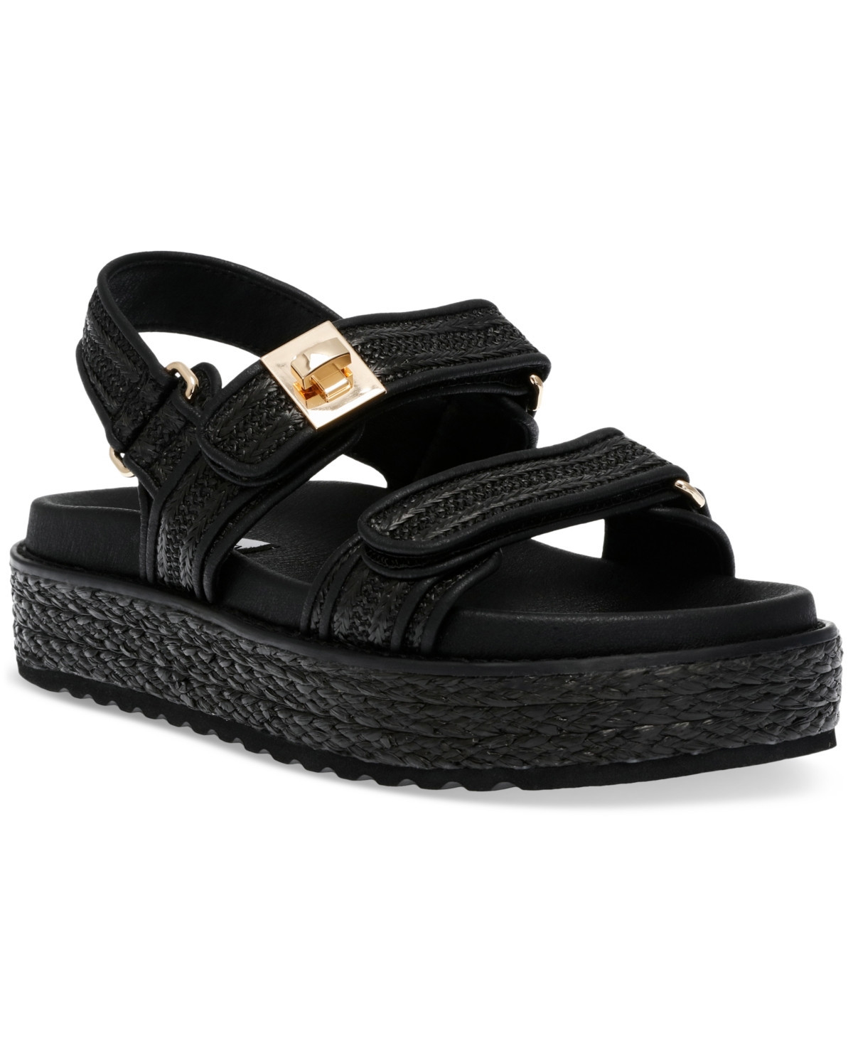 Steve Madden Women's Bigmona Platform Footbed Sandals - Black Raffia | Macy's