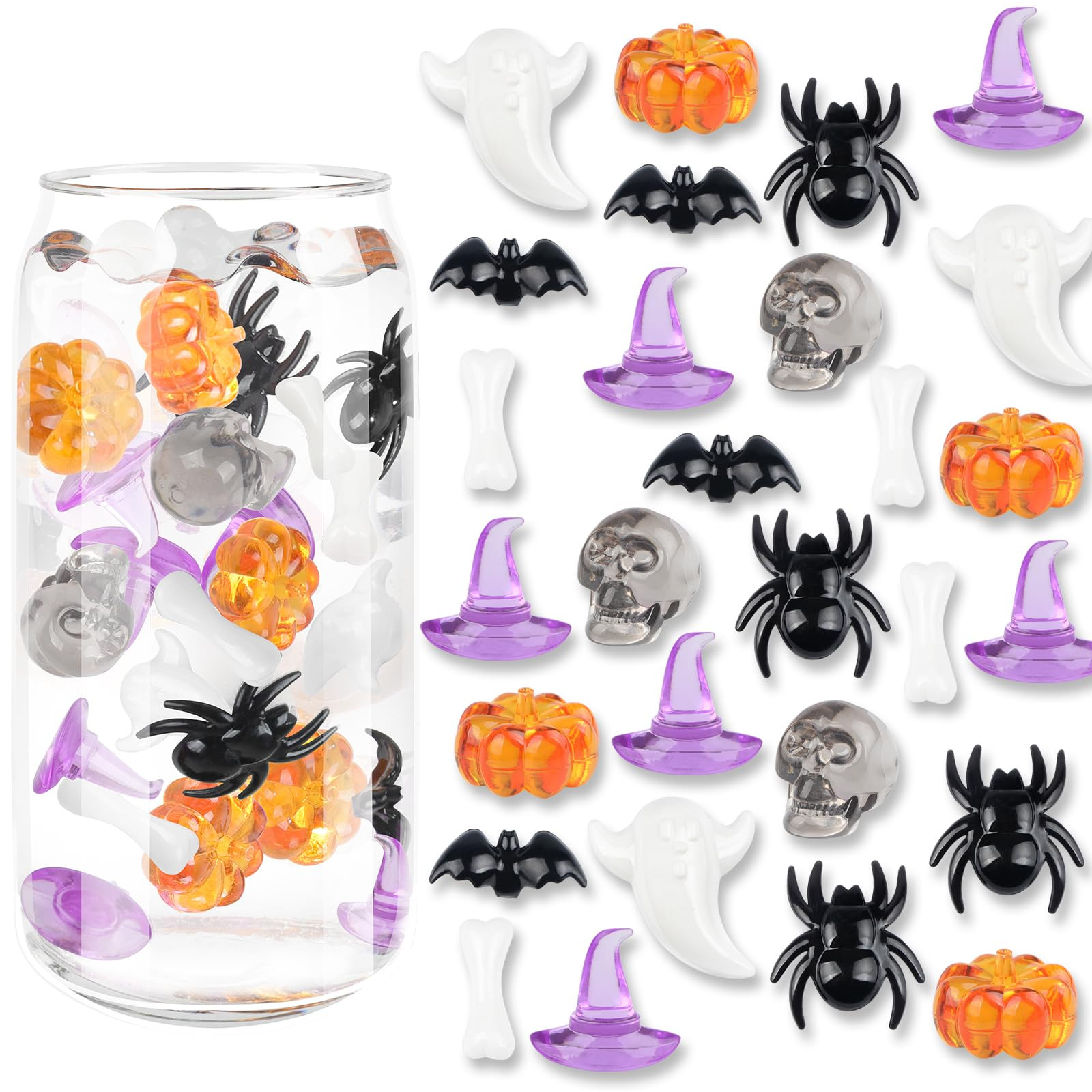 10160 pcs Halloween Acrylic Spider Mini Pumpkins Bat Ghost Skull Hat Acrylic Sensory, Halloween V... | Amazon (US)